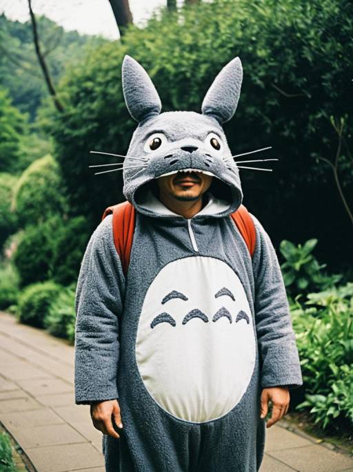 Man in Totoro Costume Outdoors