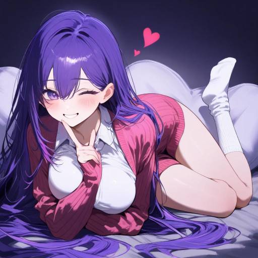 Charming Mari Omori with Purple Hair
