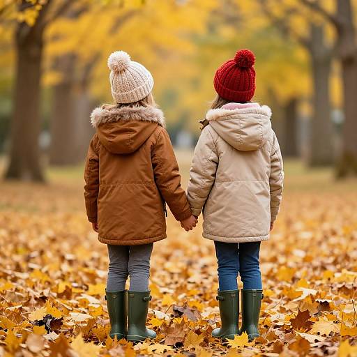Girls in Cozy Winter Autumn Scene