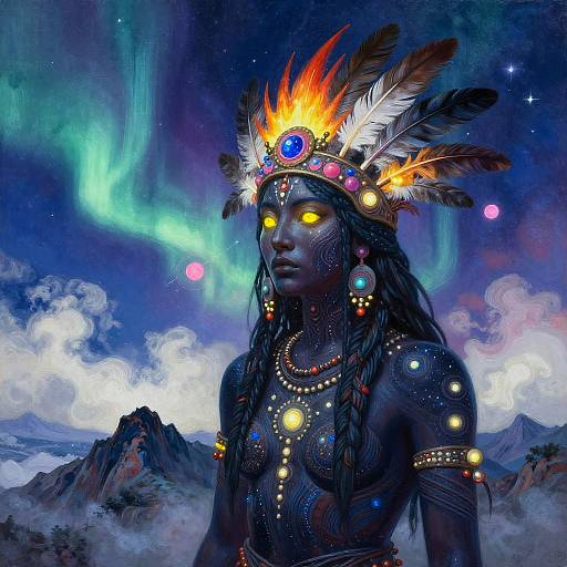 Celestial Shaman in Aurora Peaks