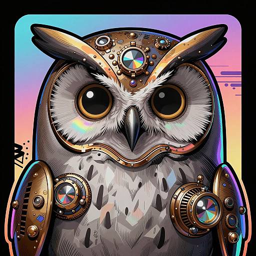 Steampunk Owl with Cyberpunk Holographic Accents