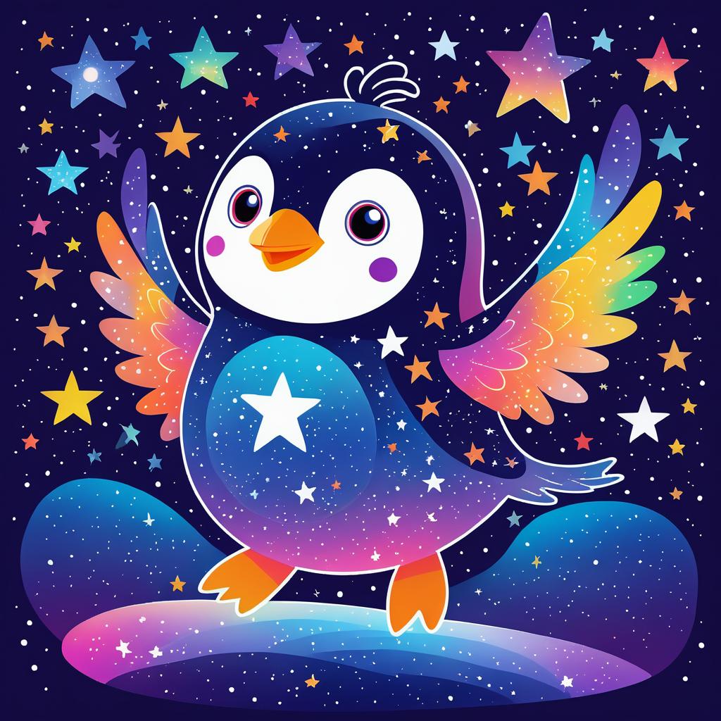 Whimsical Winged Penguin Under Stars