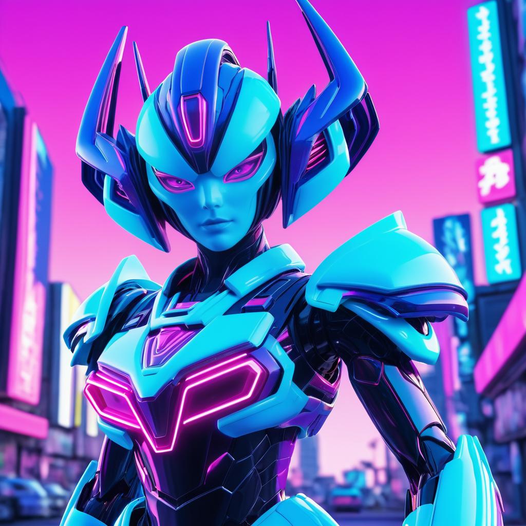 Kawaii Alien Poster in Neon Style