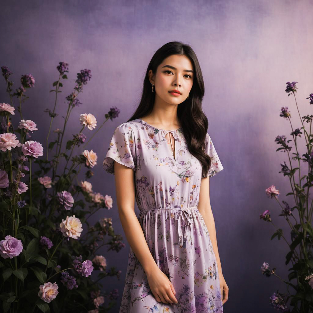 Thoughtful Girl in Floral Dress Portrait