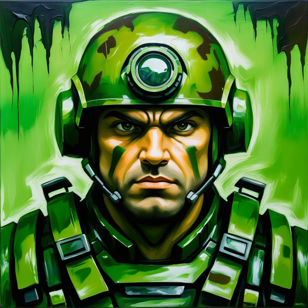 Dystopian Mutant Soldier in Oil Painting