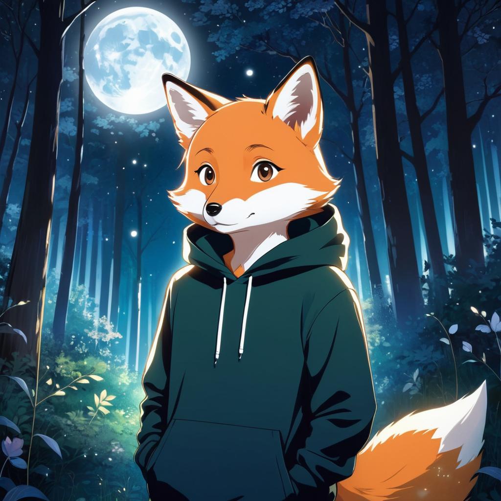 Curious Fox in Moonlit Forest