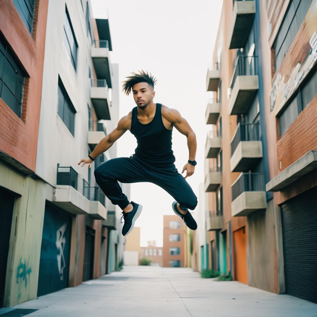 Edgy Parkour Athlete in Urban Landscape