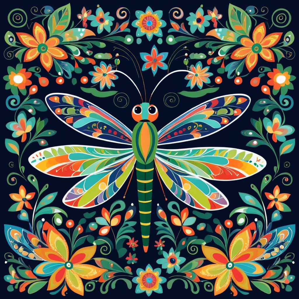 Whimsical and Colorful Dragonfly Illustration