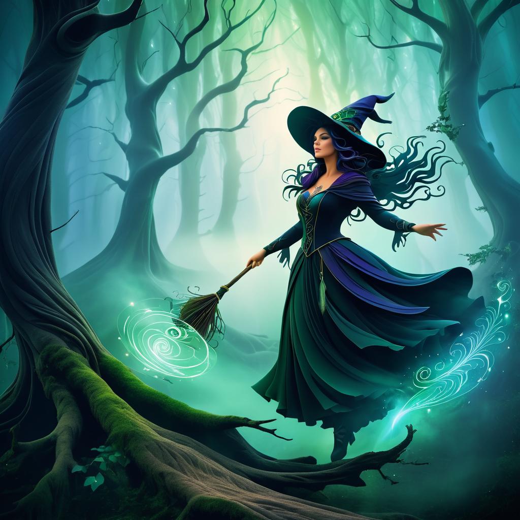 Mysterious Witch in Enchanted Forest Art