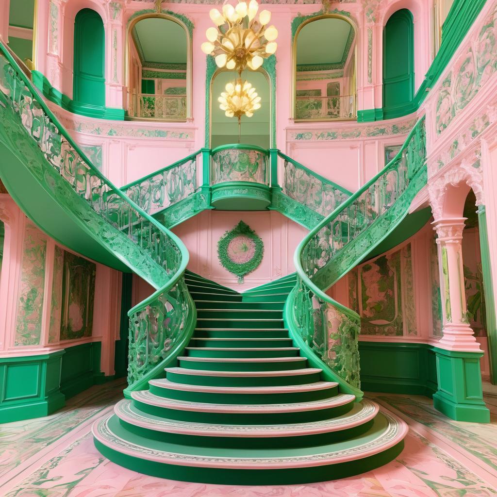 Ornate Chromolithograph of a Cozy Staircase