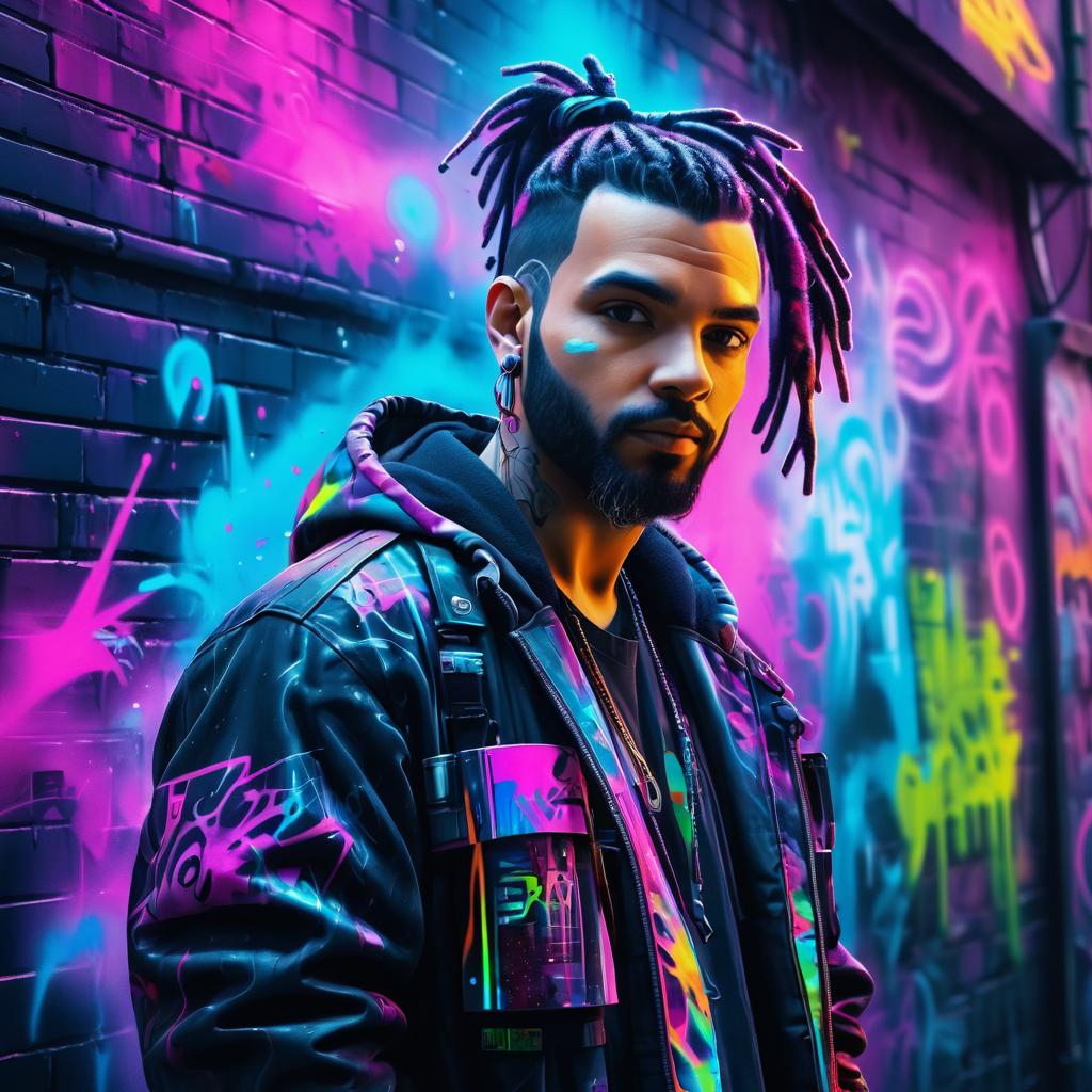 Vibrant Cyberpunk Street Artist Portrait