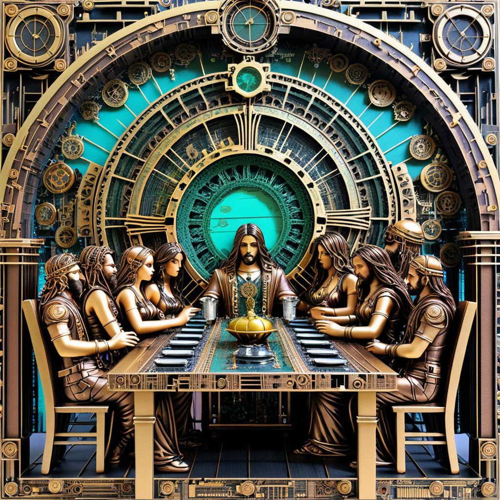 Steampunk Last Supper with Motherboard Detail