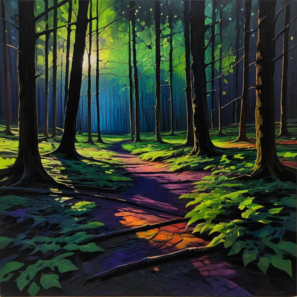 Vibrant Nightfall in a Forest Scene