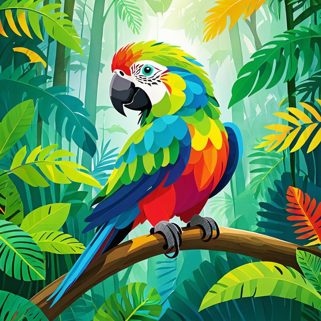 Vibrant Parrot in Lush Rainforest Scene