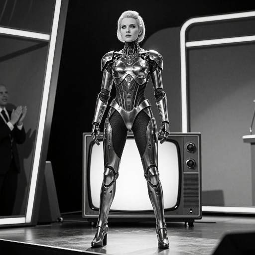 Cyborg Woman on 1960s Sitcom Stage
