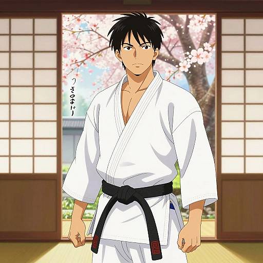 Dojo Warrior Under Cherry Blossoms