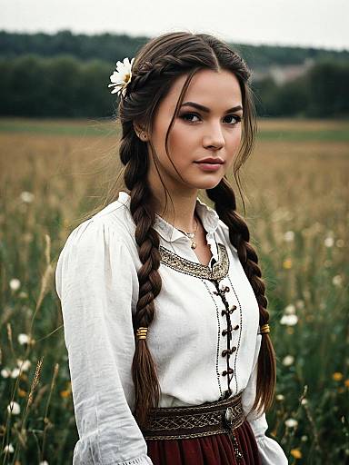 Young Woman in Medieval Attire with Braided Hair