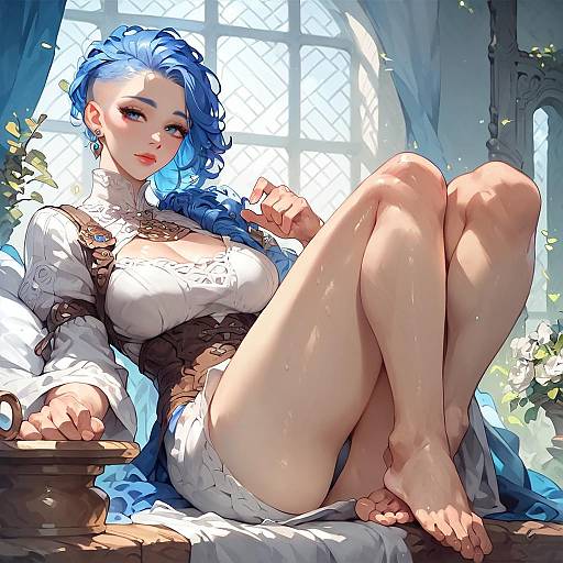 Calm Blue-Haired Medieval Woman