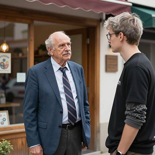 Two Men Outside a Wooden Storefront