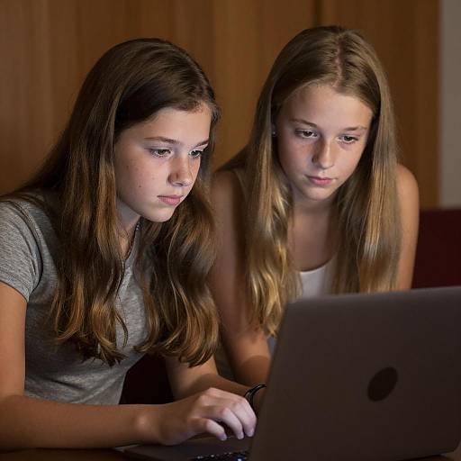 Teenage Girls Engrossed with Laptop