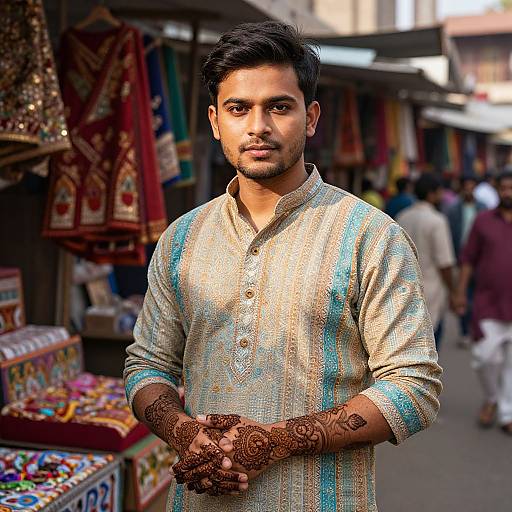Light-Skinned Indian Man in Market