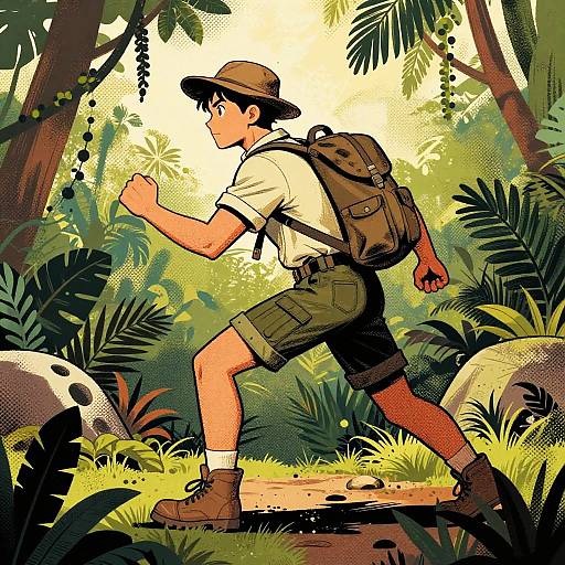 Dynamic Jungle Explorer Comic Art