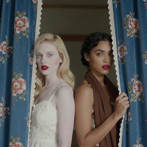 Intense Portrait Behind Floral Curtains