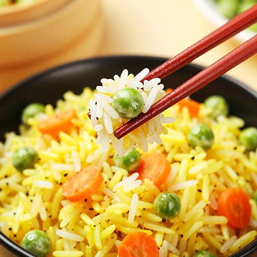 Vivid Close-up of Chopsticks with Rice