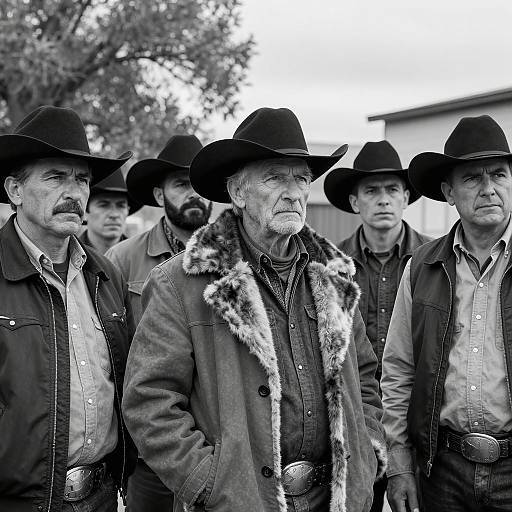 Group of Men in Cowboy Hats Black and White