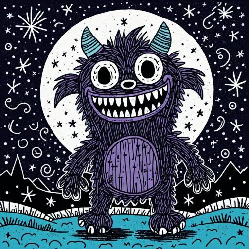 Colorful Toothy Monster Under Moonlit Night