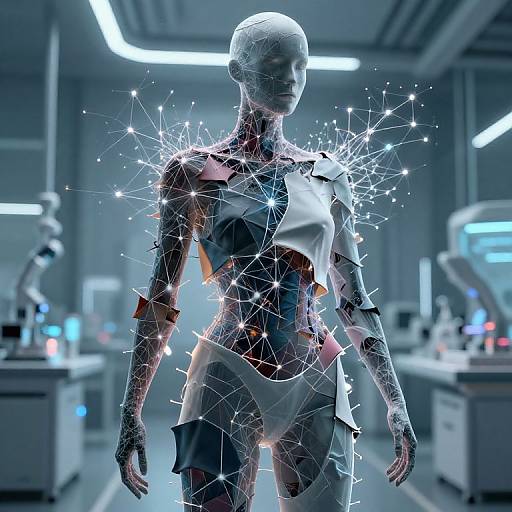 Abstract AI Humanoid with Fragmented Garments