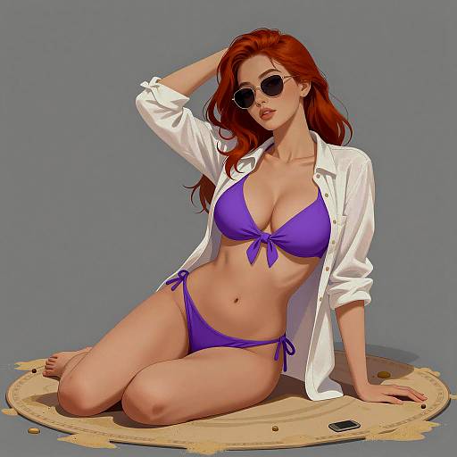 Seductive Beach Woman in Purple Bikini