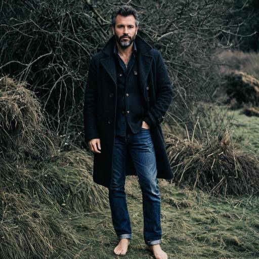 Rugged Man in Dark Wool Coat Outdoors