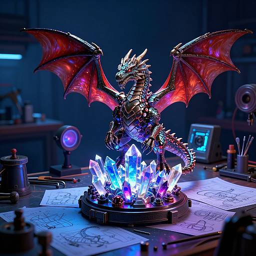 Arcane Crystal-Powered Mechanical Dragons