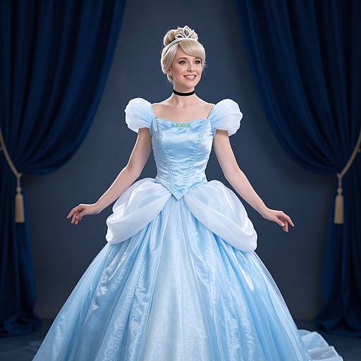 Elegant Cinderella in Regal Blue Gown