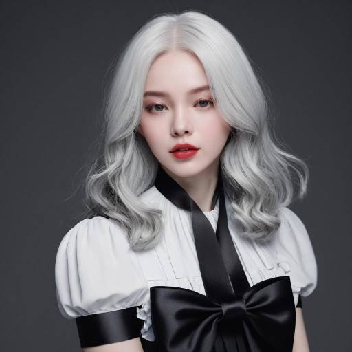 Portrait of woman with silver hair and black bow