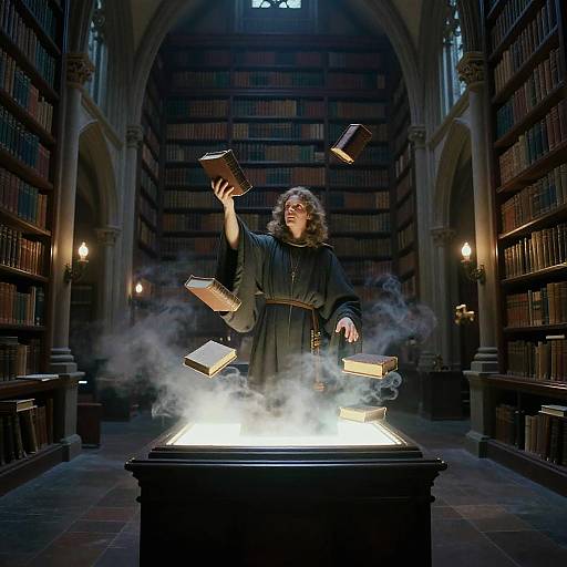 Neon Noir Gothic Library Scene