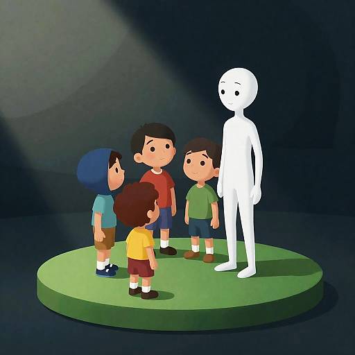 Vibrant Animated Characters on Green Platform