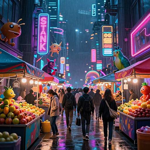 Futuristic Neon Street Market Scene