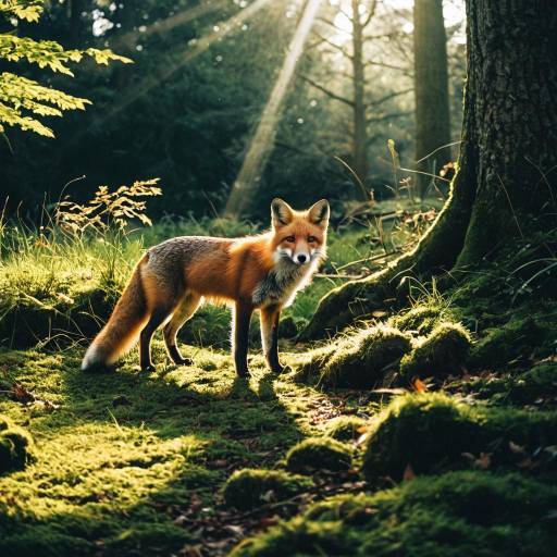 Red Fox in Sunlit Forest