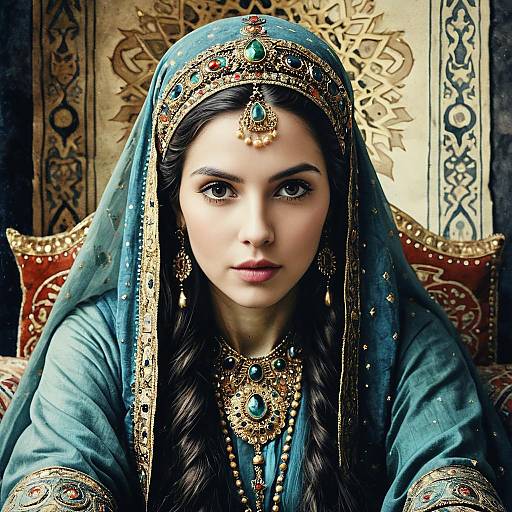 Ottoman Empire Enchantress in Traditional Jewel Adorned Attire