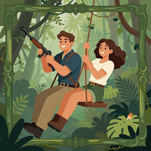 Adventurous Jungle Swinging Duo Illustration