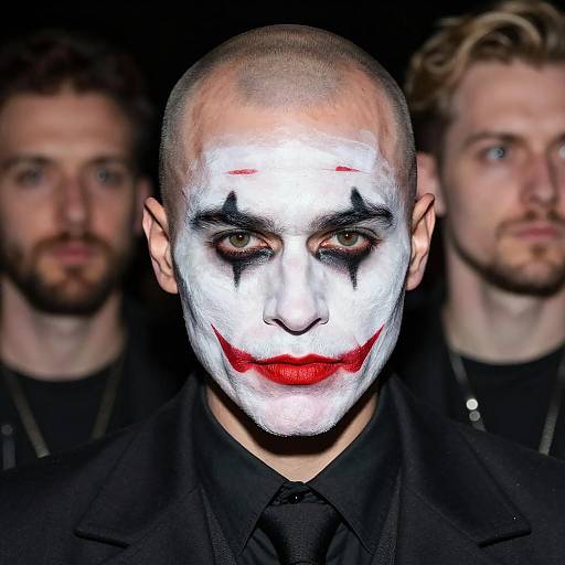 Intense Bald Portrait with Background Figures