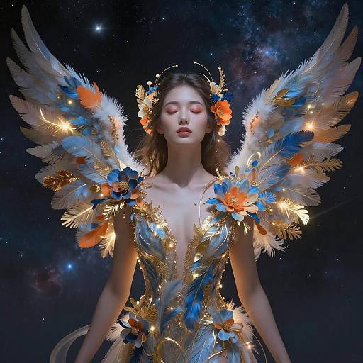 Serene Woman with Feathered Wings Art