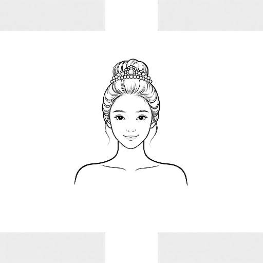 Minimalist Line Portrait of Woman with Pearl Tiara