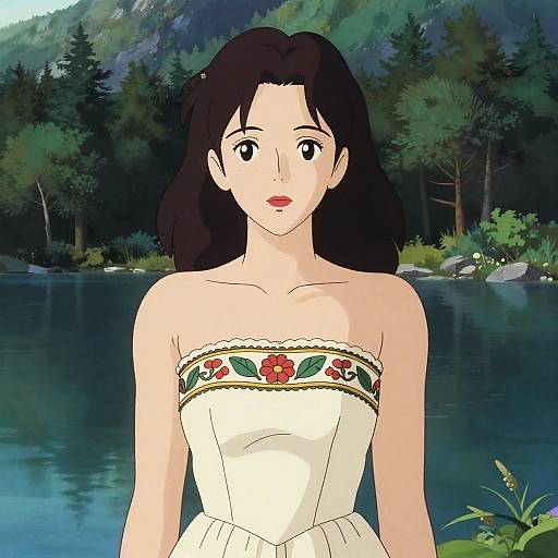 Vintage Woman by Mountain Lake