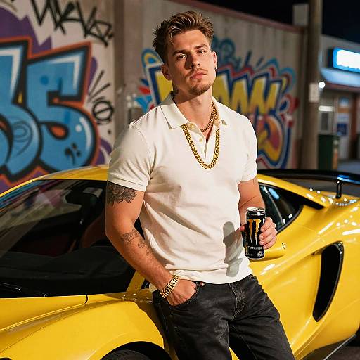 Frat Bro Posing by Sports Car