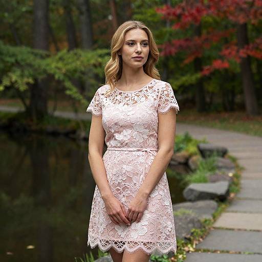 Blonde Woman in Floral Lace Dress