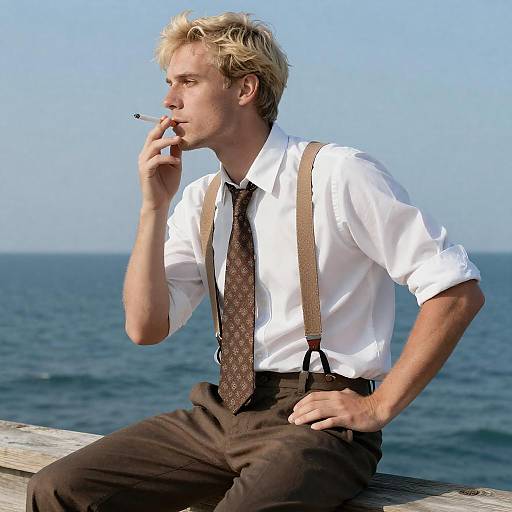 Relaxed Blonde Man by the Ocean