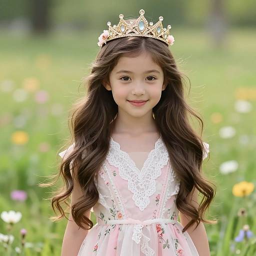 Regal Girl in Floral Meadow